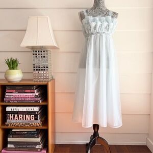 Vintage Faerie Light Blue Slip Dress with Lace Ruffle Bust Size XS 60s